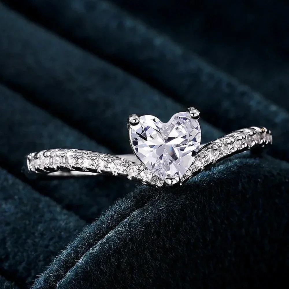 💞Sweet Pure CZ Cubic Twisted Lovely Diamonds Heart Rings for Women,MARR9071